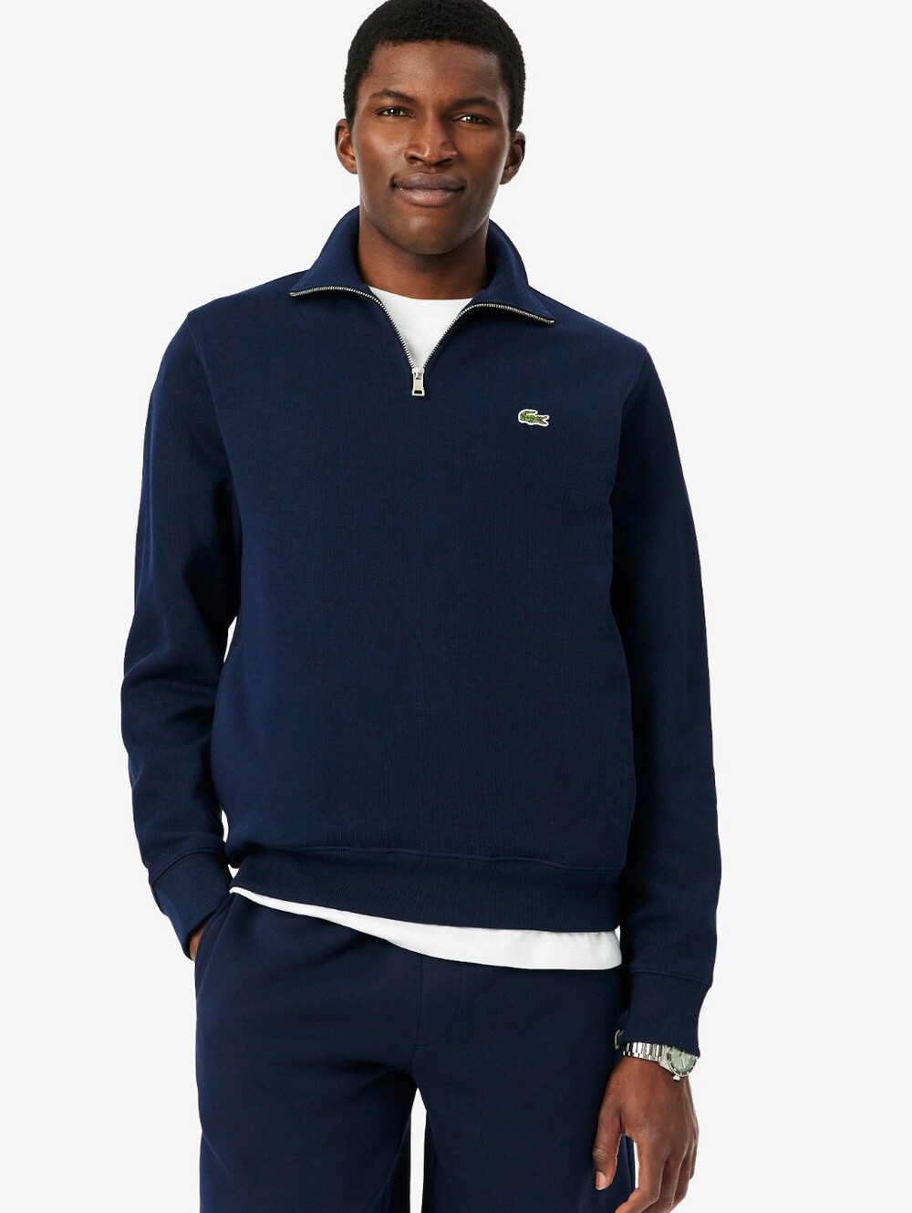 NEW Lacoste High Neck Interlock 1/4 Zip Blue Sweatshirt Pullover Men's XL (FR 6)